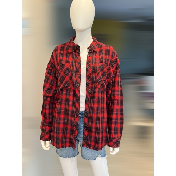 FANTASTIC FAWN Embellished red and black oversized flannel S M L - Picture 5 of 12